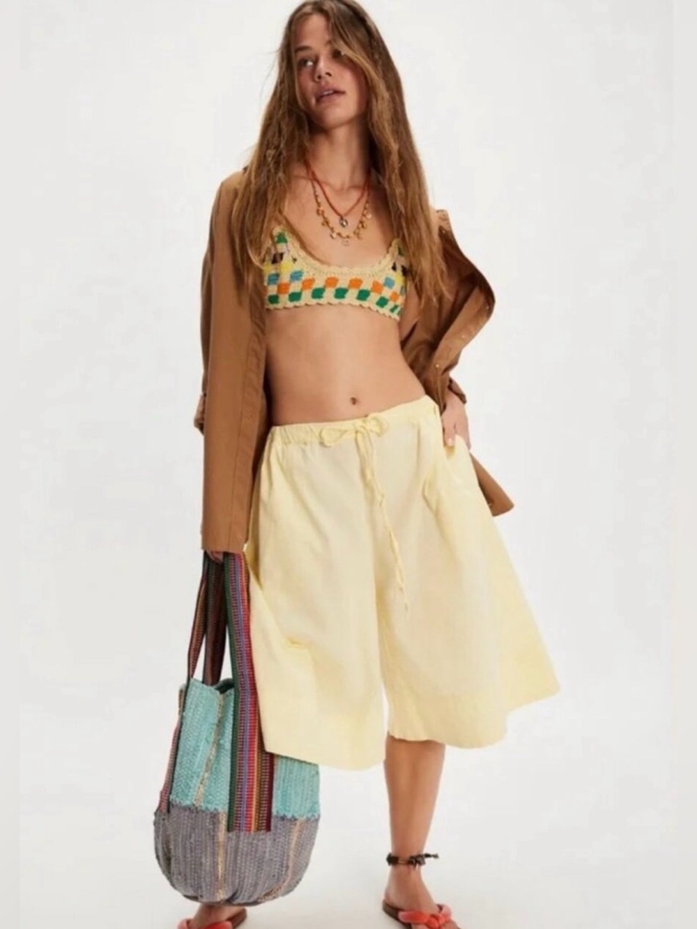 FREE PEOPLE Free-est Menorca Yellow Culotte Capri Wide Leg Long Shorts